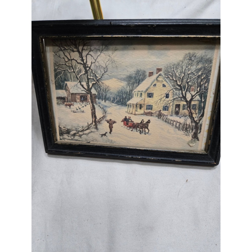 Vintage Currier & Ives American Homestead Winter Framed Print Sleigh Scene Art